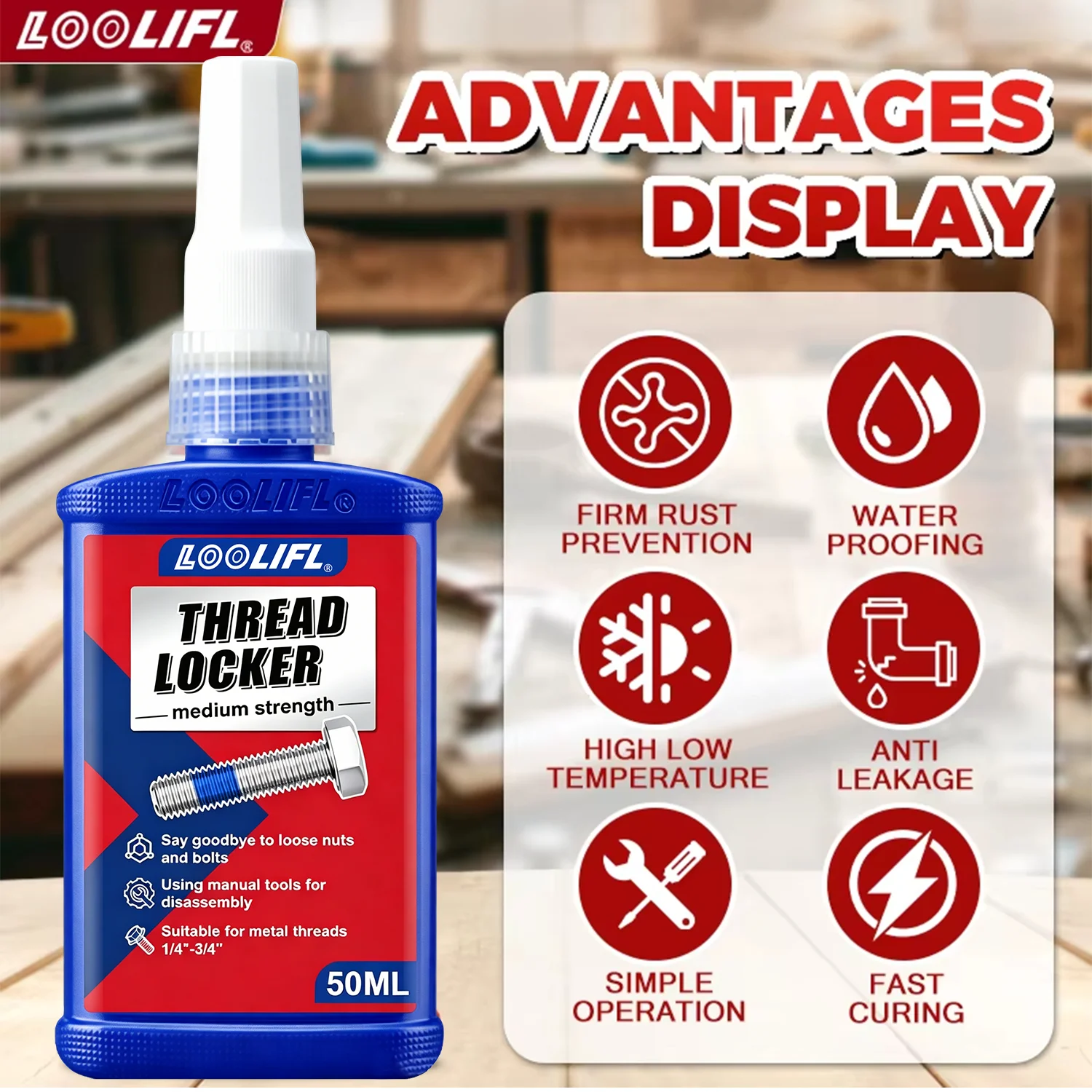 High Medium Strength Threadlocker 243 271 Bolt Anti-Loose Seal Glue Oil Heat Vibration Resistant Metal Thread Compound 50ML 10G view 4