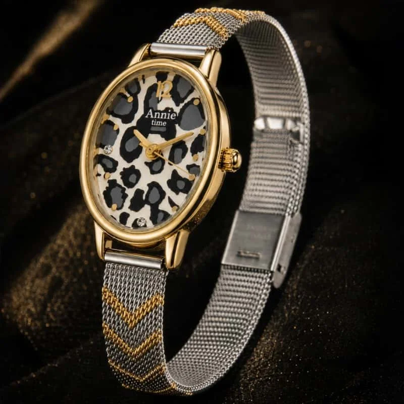 Luxury Niche Women Watch Vintage Leopard-Print Dial Mesh Strap Quartz Ladies Watch Fashion High-End Clock Gift for Woman Relogio