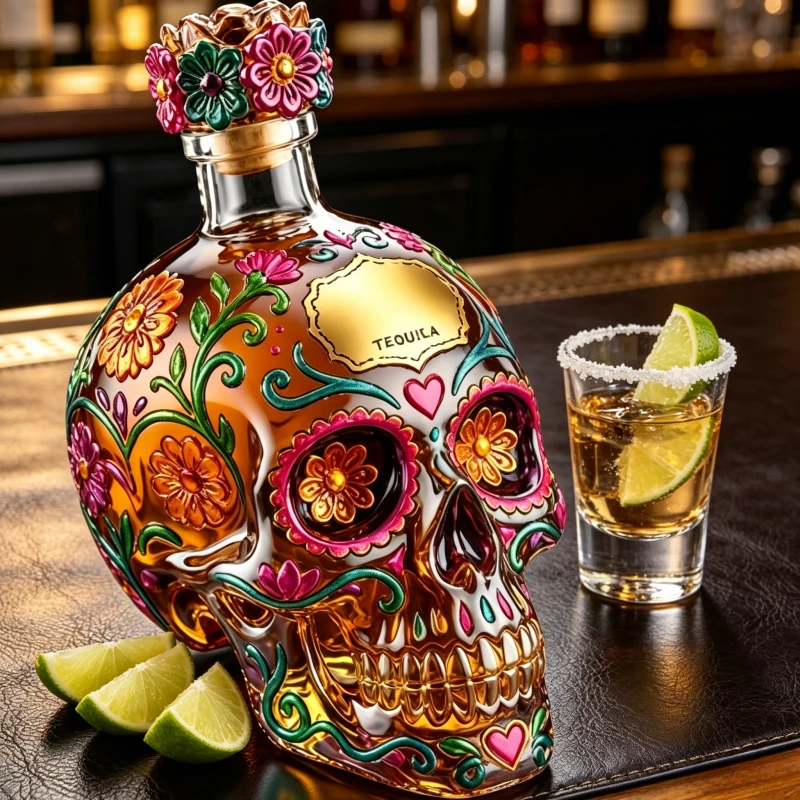 Decantador Mexicano de Caveira de Açúcar Calaver para Tequila e Whisky, Decoração de Bar, Ornamentos Colecionáveis