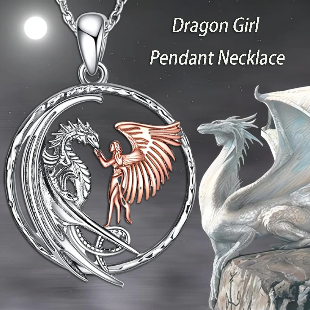 Fashionable Dragon Girl Two-Color Round Pendant Necklace With Hollow Design, Cool Women's And Children's Necklace