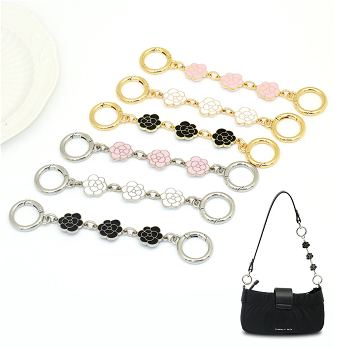 Pink Camellia Extended Chain Spring Buckle Remodeling Accessory  for Dionysus Bag Strap - Long Decorative Chain 14.6cm
