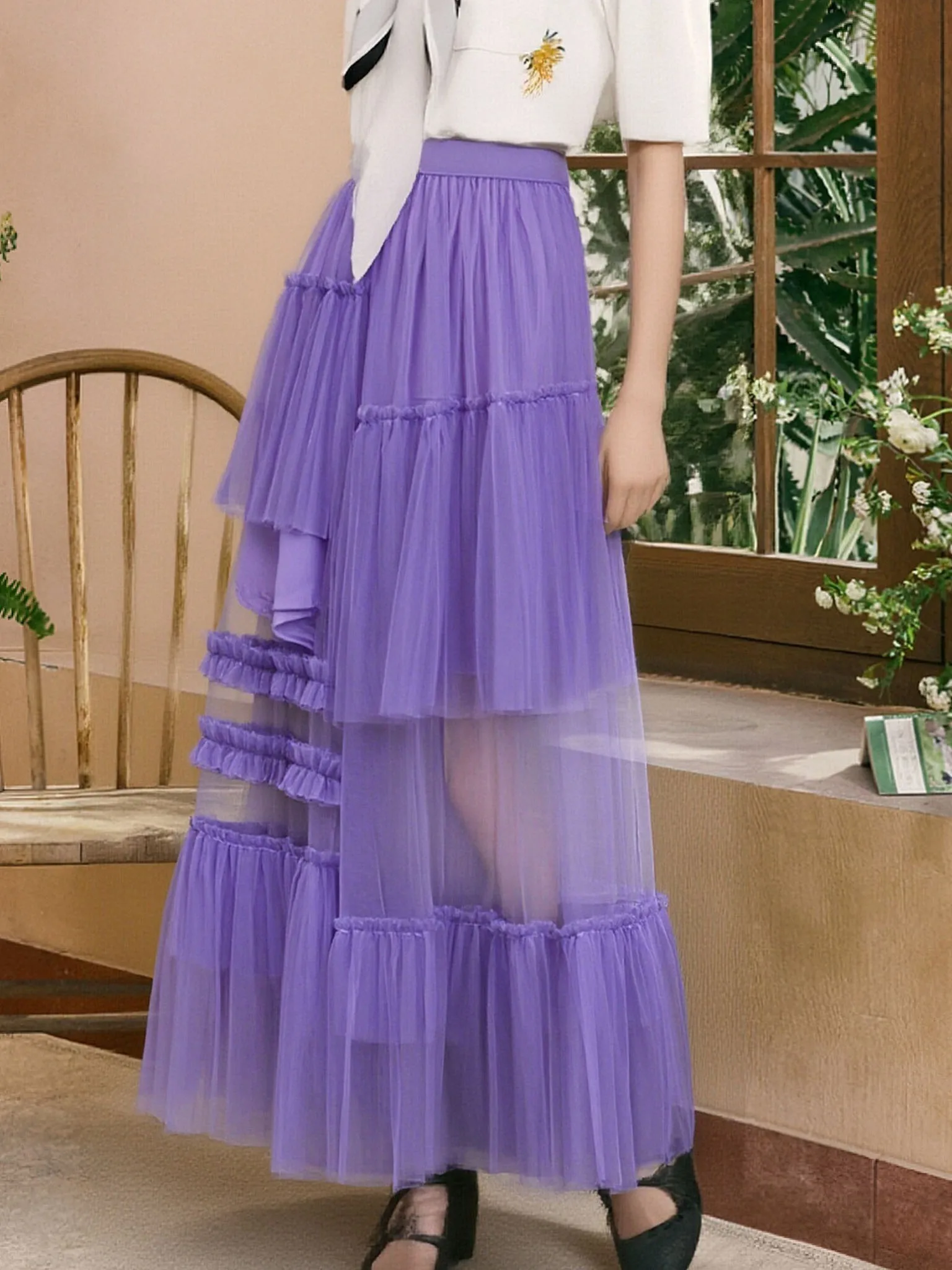 تنورة نسائية هاراجوكو جمالية سوداء على الطراز القوطي ميدي شبكية طويلة تنورة حلوة غير منتظمة مكشكشة على شكل كعكة Cyberpunk Emo تنانير حفلات الأميرة الجنية