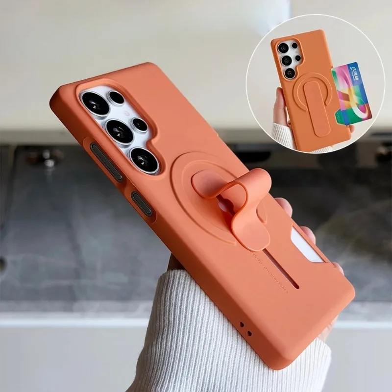 

Push Pull Ring Holder Card Slot For Magsafe Magnetic Case For Samsung Galaxy S25 S24 Plus Ultra Shockproof Wallet Plastic Cover