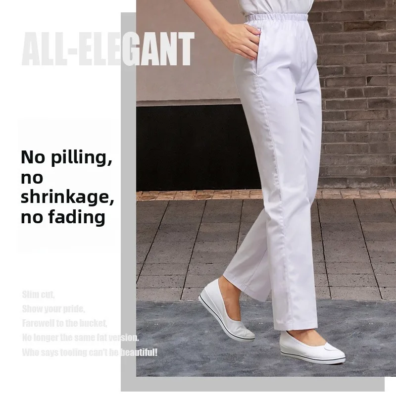 Pantaloni da infermiera Pantaloni medici in vita elastica Donna Dottore Bianco Rosa Blu