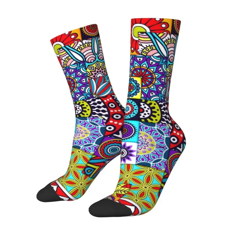 African Ethnic Geometric Floral Design Men's Crew Socks Unisex Cool 3D Printed Colorful Ankara Patterns Dress Socks