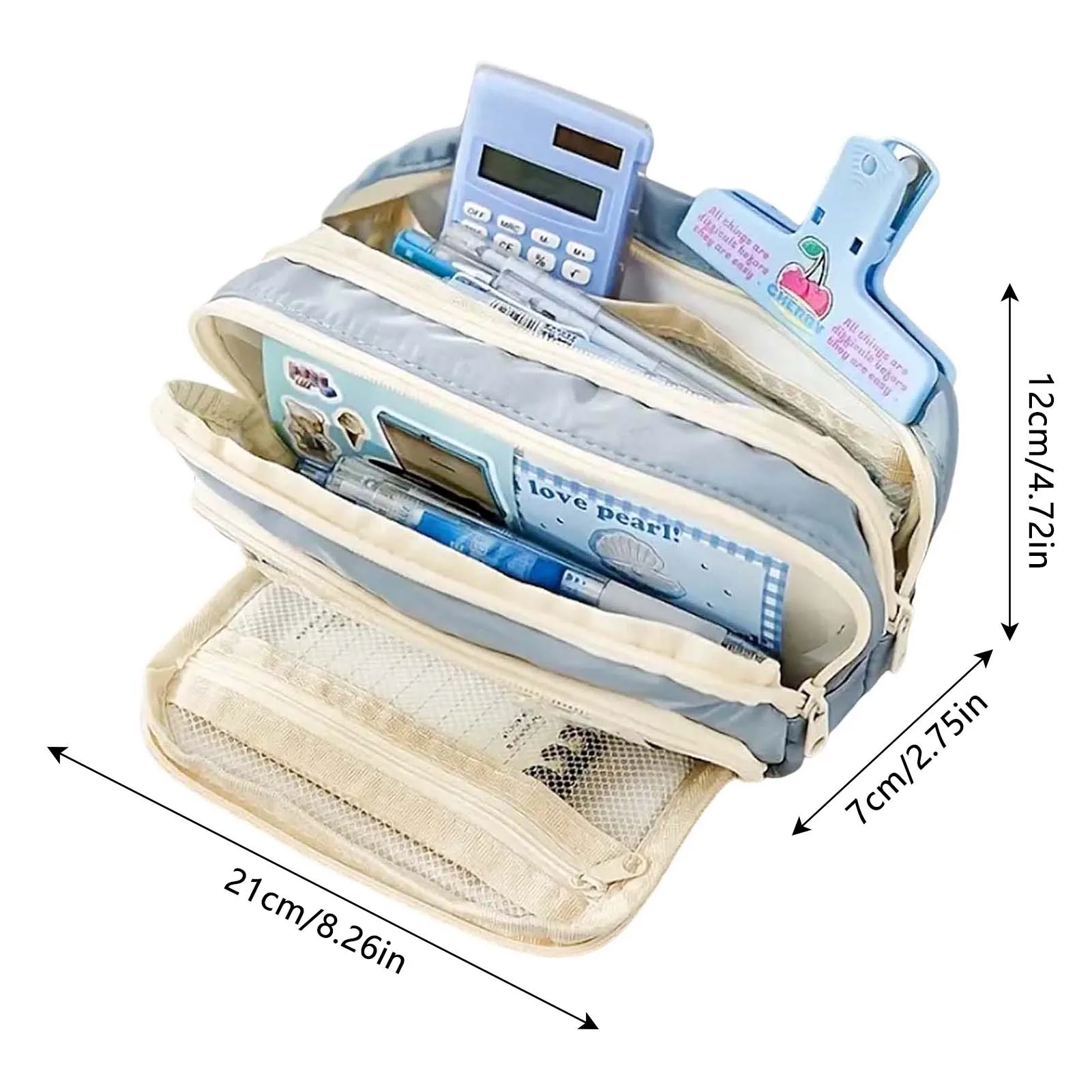 Portable Three-Layer Pencil Case Zipper Stationery Storage Bags with Zipper for School Student Teen Girl Boy