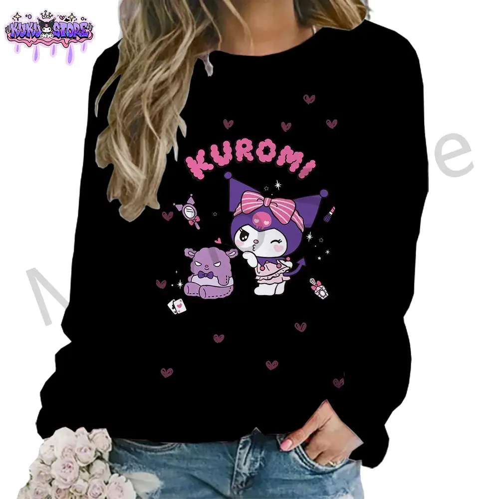 Kuromi Kawaii Women\'s Long Sleeve Sweatshirts Youthful Woman Clothes Lovely Anime High Quality Hoodie 3D Print New S-3XL 2024