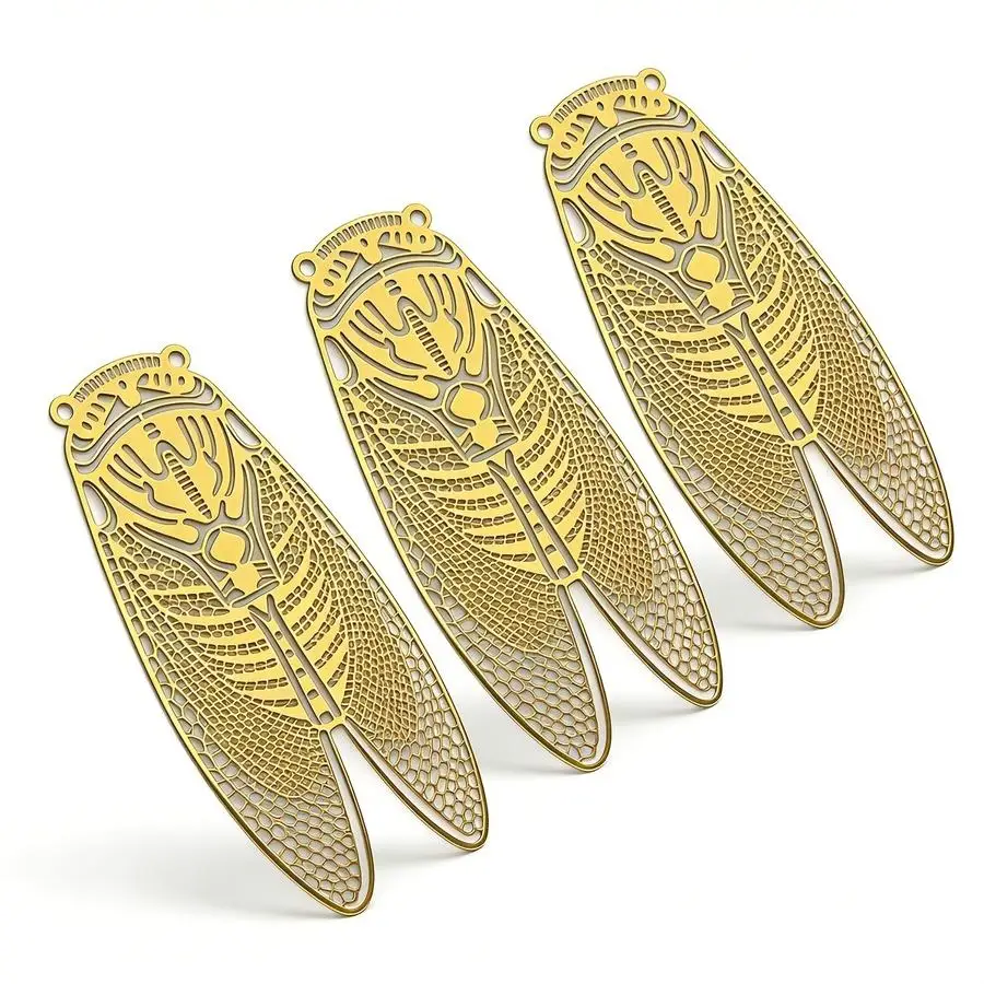 1/5/10/20/50/100pcs Exquisite Creative Golden Cicada Style Metal Bookmarks - Stainless Steel Material, Hollow Design, Ultra-Thin