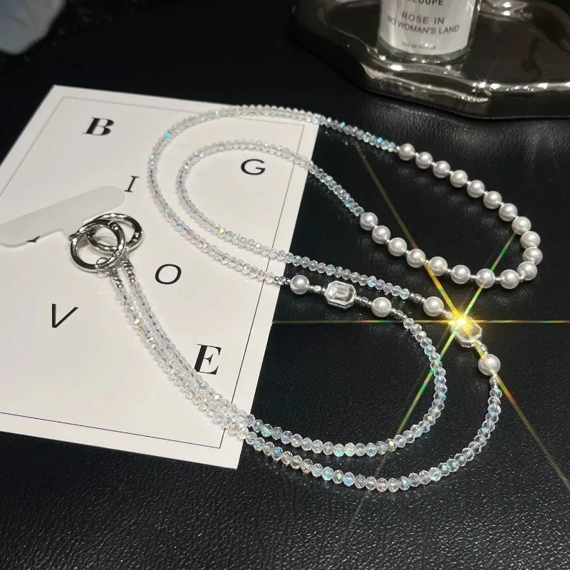 

High-End Pearl Pendant Mobile Phone Chain Fashionable Beaded Crystal Long Cross-Body Strap Anti-Lost Phone Accessory
