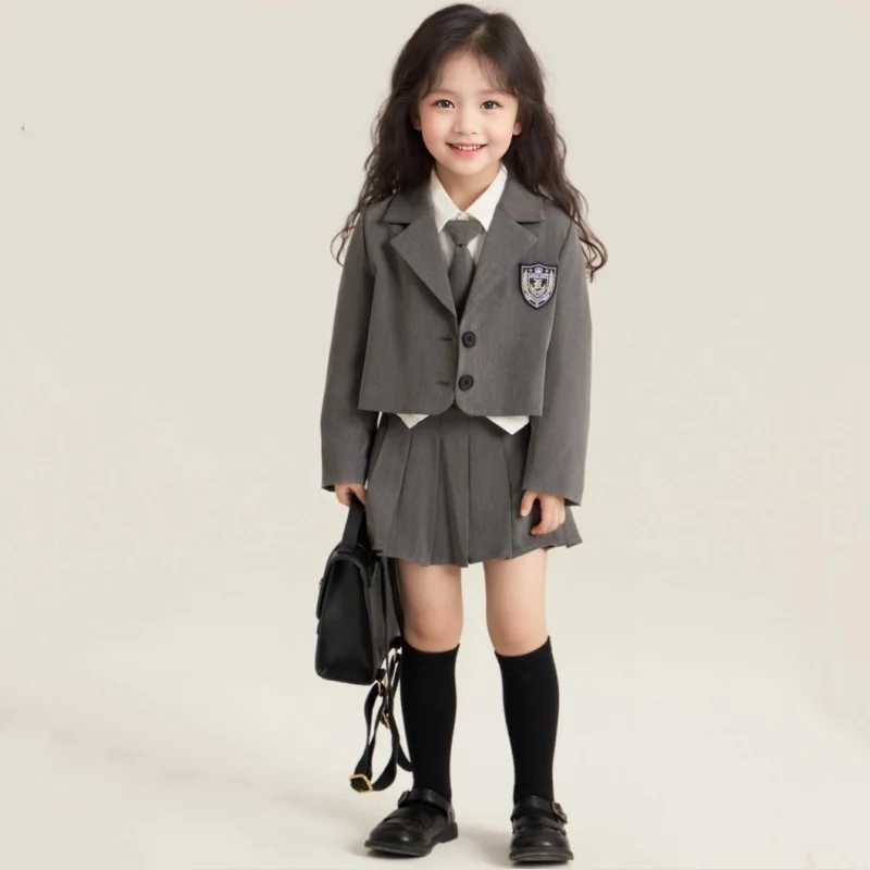 

Formal Western Suit Pleated Skirt For Girls Clothes Set Gray School Uniforms For 4 5 6 7 8 9 10 11 12 13 Years Kids Girls Outfit