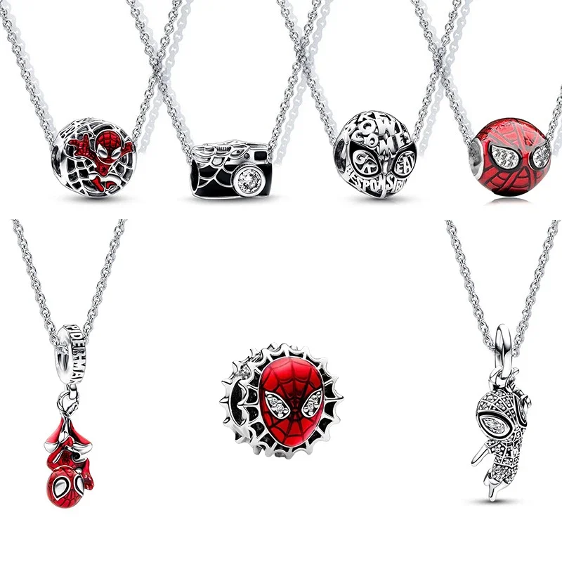 Disney Unique Spider-Man Charms Necklace Cartoon Action Figure Hanging Jewelry DIY Surprise Gifts Fans Children Gifts