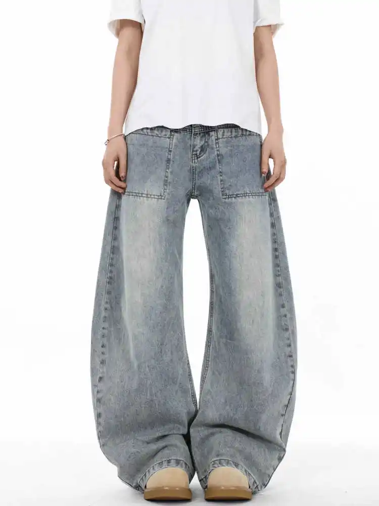 

Women's Blue Y2k Baggy Jeans Harajuku Vintage Denim Trousers High Waist Bent Knife Jeans Long Pants Japanese 2000s Style Clothes