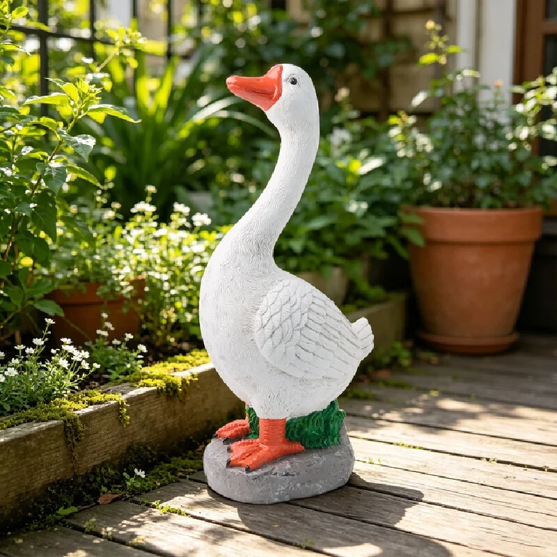 Garden Decor White Goose Statue 23inch Magnesium Oxide Craft Ornament Porch Lawn Yard Home Decor Art Figurine For Indoor Outdoor