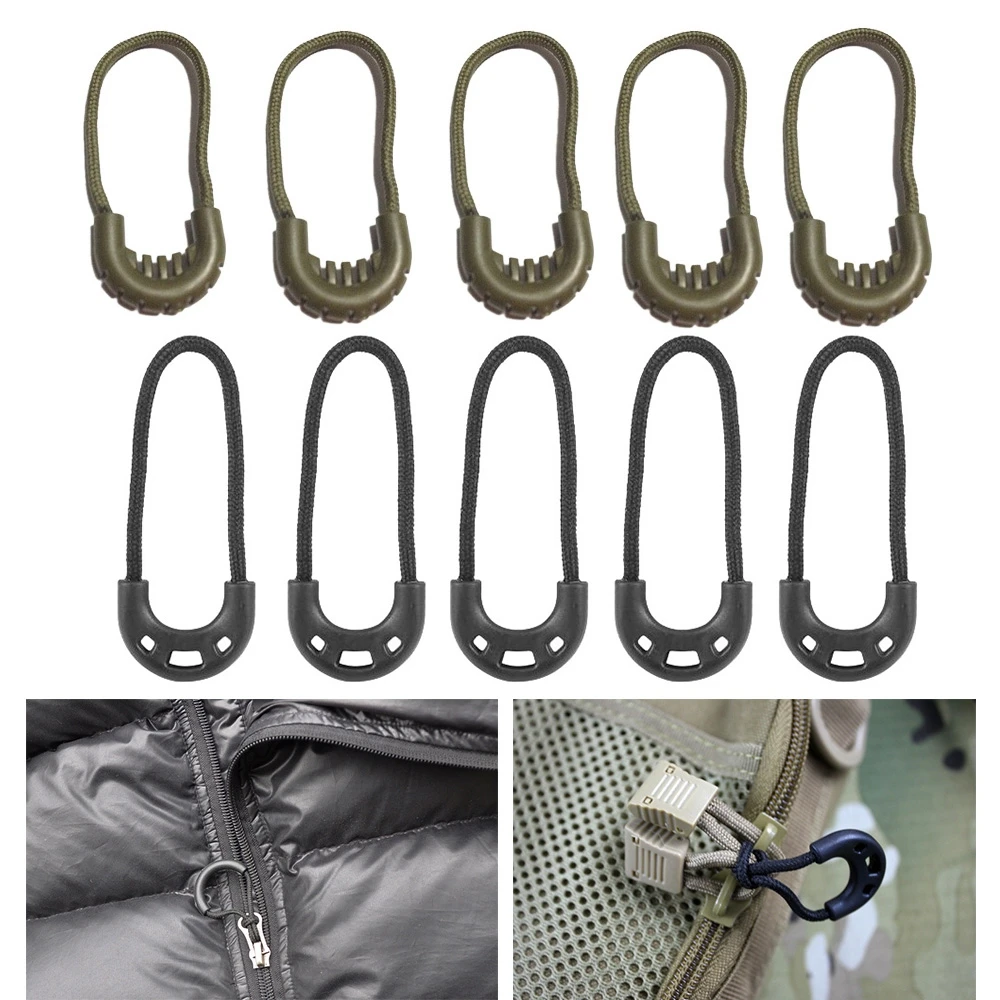 5 colori borse Clip fibbia valigia tenda zaino Zipper Pull Zip Puller estremità di ricambio Lock Zips Cord Rope Pullers