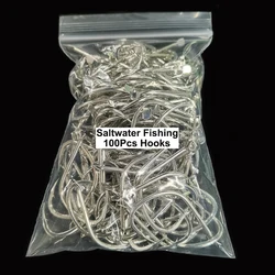 100pcs Saltwater Fishing Hooks Bright Tin Barbed Slow Jig Fishhooks Single Jigging Hook Sea Fishing Supplies Accessories Pesca