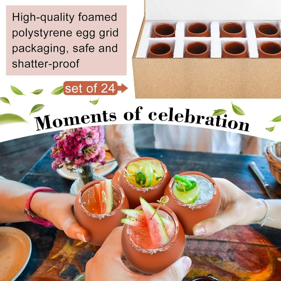 Conjunto de 24 copos de coquetel de cerâmica artesanais de 3 onças Mini Cantaritos de Barro Mexicanos para Tequila Margaritas Mojitos Jarritos P