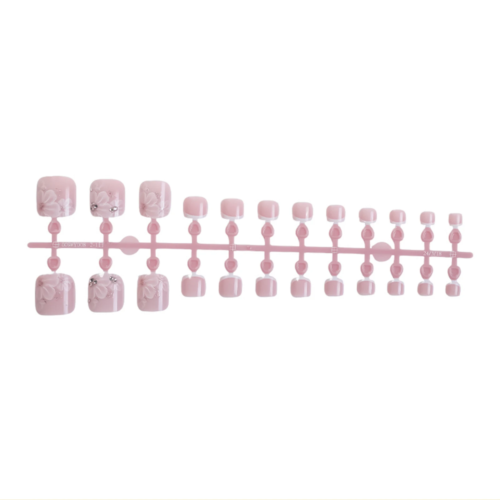 24개 여름용 프레스온 발톱 누드 컬러 화이트 프렌치 팁 가짜 발톱 꽃무늬 다이아몬드 디자인 풀커버 인조 발톱