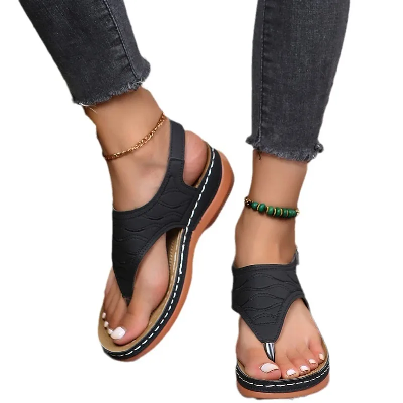 Sandalias transpirables con hebilla y cinturón para mujer, zapatos ligeros de plataforma con punta abierta, estilo romano, novedad de verano