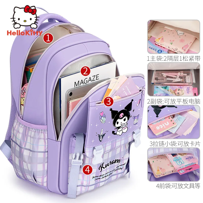 2024 New Disney Children\'s School Bag Waterproof Large Capacity Lightweight Kuromi Cartoon Girls Backpack Children\'s Gift