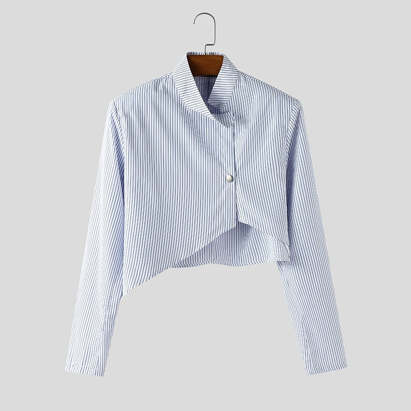 INCERUN, conjuntos para hombre, chaqueta corta elegante a rayas de manga larga y pantalones, conjuntos de dos piezas, ropa de calle holgada, trajes informales de moda para hombre 2025