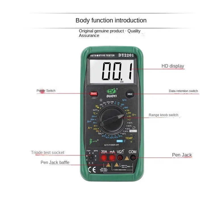 

DUOYI DY2201 Digital Multimeter Automotive Auto Range Tester 500-10000 RPM Dwell Angle Temperature Meter Universal Multimetro