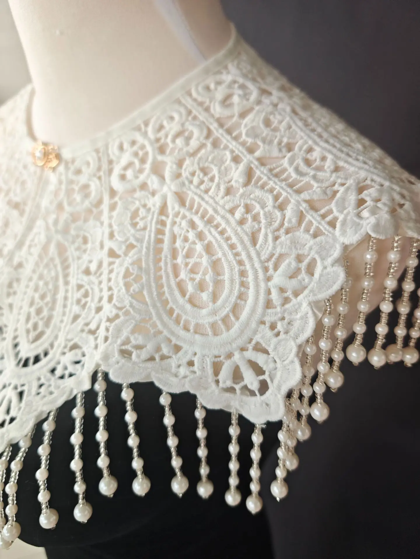 

ww27 new white cheongsam shawl cloud shoulder retro lace, Hanfu pearl tassel decorative shoulder cape