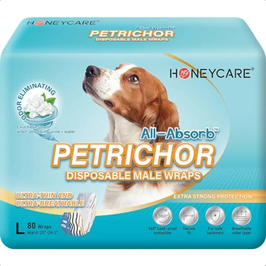 

All Absorb Petrichor Male Dog Wraps Fresh Smell Dog Diaper Large Print 80 Count