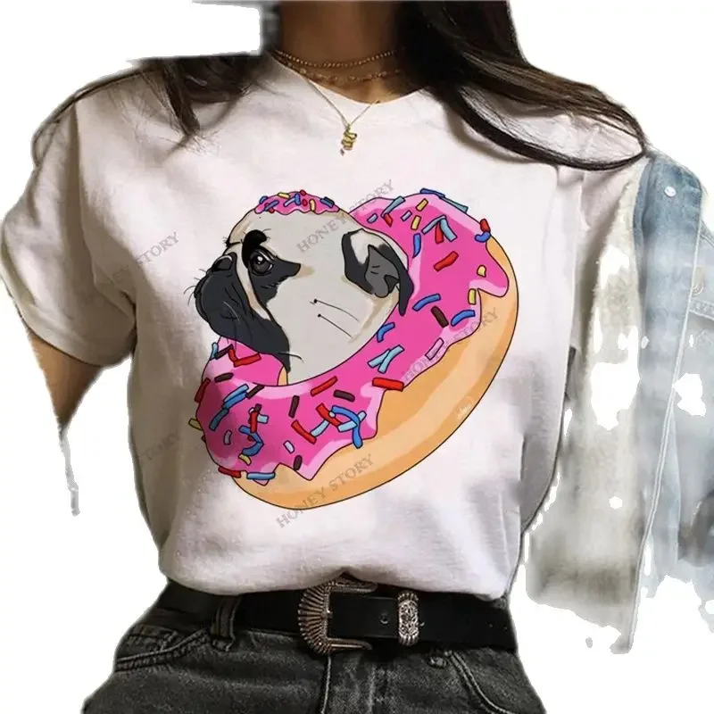 Pug Dog T-shirt Dog Print Men's and Women's Plus-size Loose Tshirt Trend Street Top Instagram Aesthetic  Oversized T Shirt