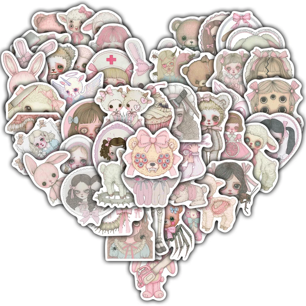 50PCS Pink Creepy Stickers For Notebook Waterproof Bicycle Motorcycle Water  Luggage PVC Classic Decal Laptop Sticker