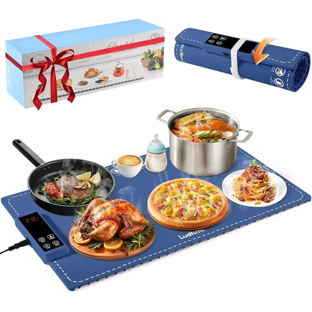 Portable Food Heating Mat Electric Warming Tray Graphene Aluminum Fast Heating 6 Temperatures 5 Timers Child Safety Lock