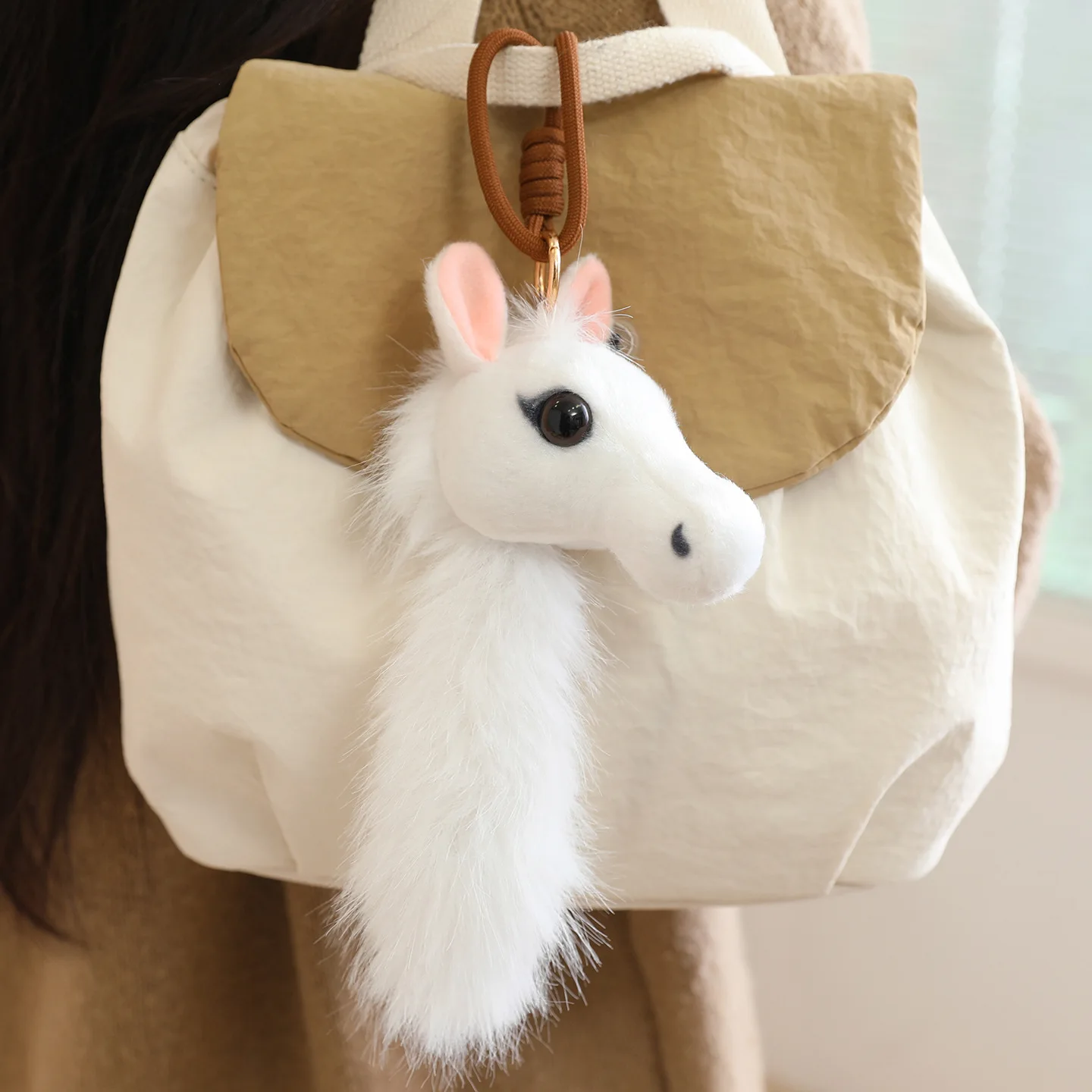 만화 포니 머리 펜던트 플러시 인형 장난감 키체인 귀여운 리얼리틱 플러피 작은 포니 테일 인형 장난감 소녀 가방 키체인 펜던트 선물