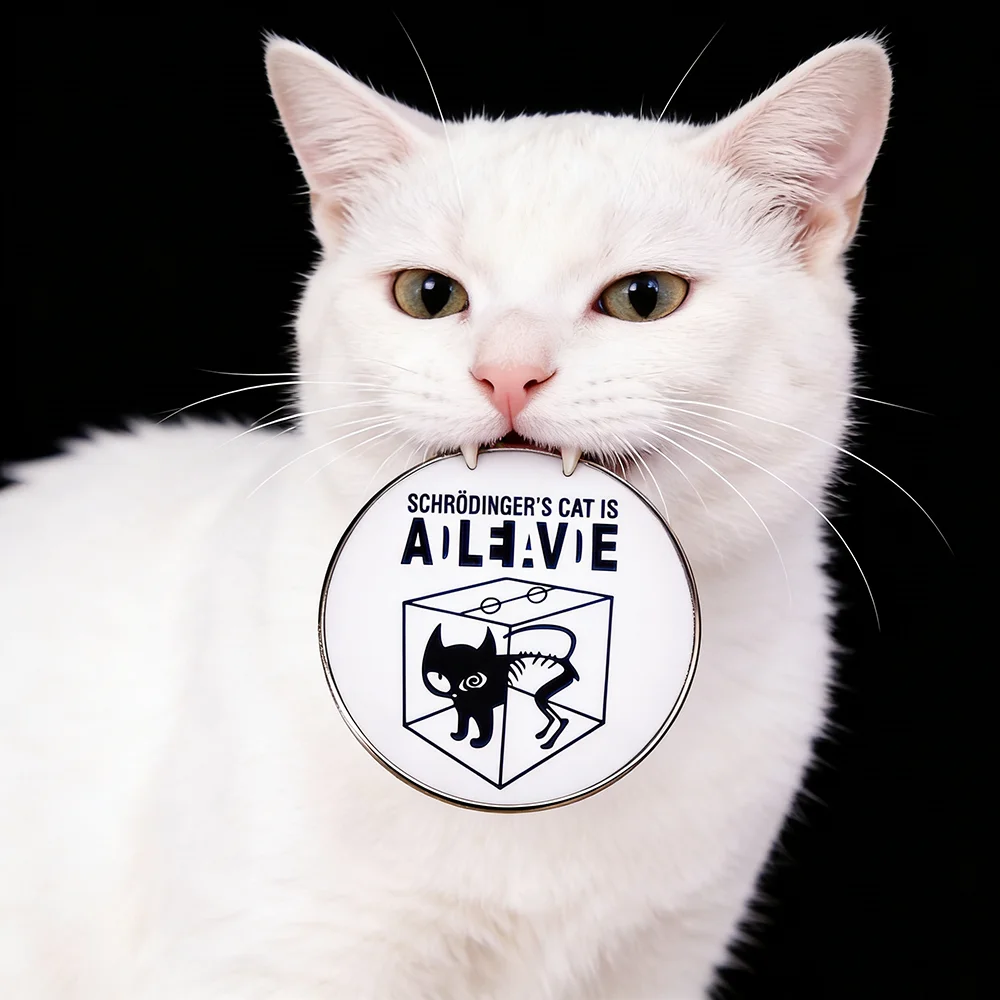 Scientific Physics Schrodinger’s Cat Round Brooch Pin for Women Men Backpack Bag Lapel Badge Jewelry Accessories Gift
