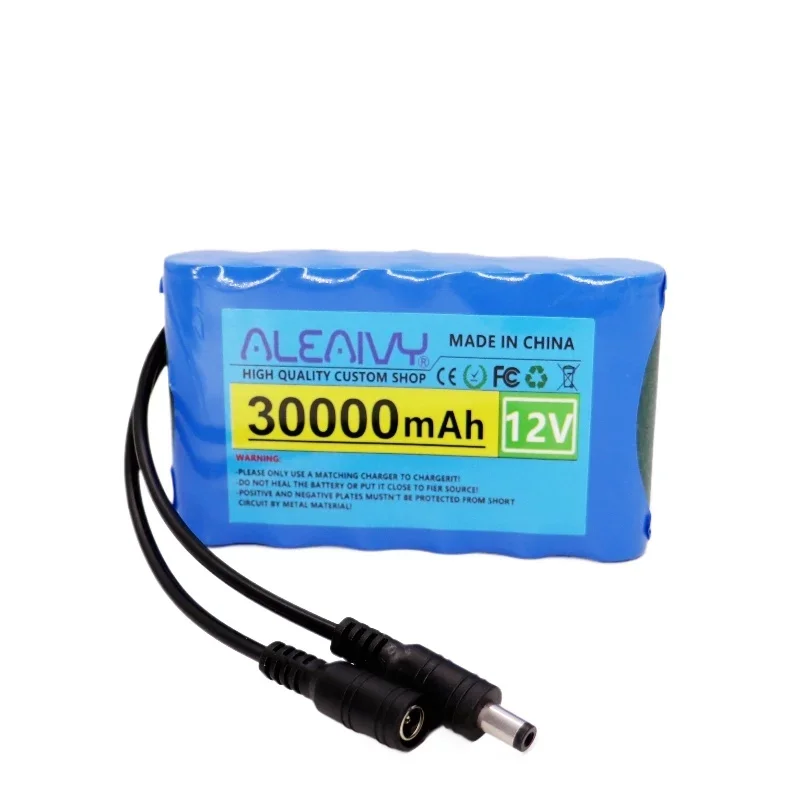 Aleaivy 12V 30000mah 18650 batería de iones de litio súper recargable portátil AC/DC 12,6 v 30Ah monitor de cámara CCTV + 1A cargador