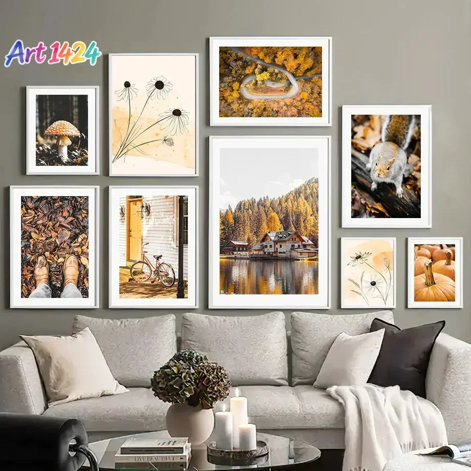 1pc frameless Canvas painting Autumn Fallen Forest Corn Pumpkin Squirrel Posters Prints Canvas Painting Wall Art Pictures Liv