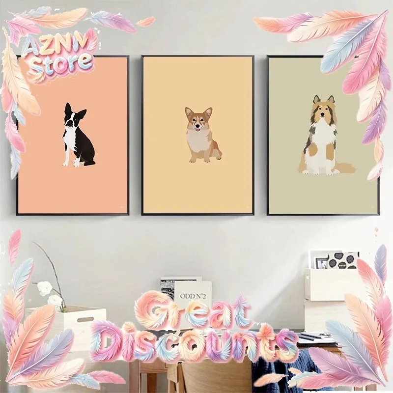 2026Colorful Abstract Puppy Portrait Poster Wall Art Picture Beagle Koki Bull Dog Canvas Painting Simple Living Room Decor