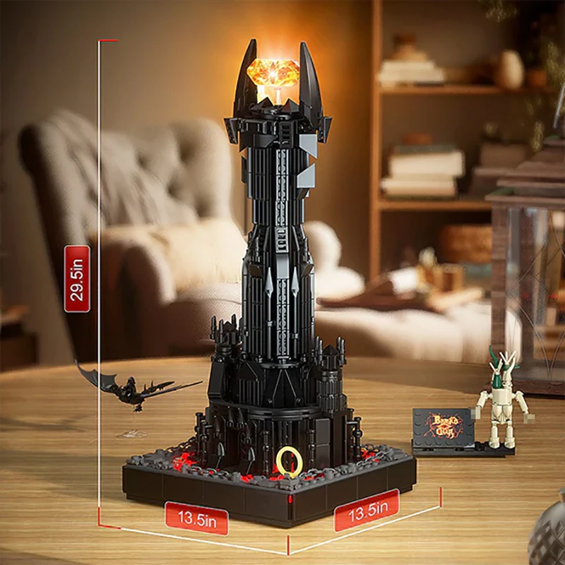 ชุดตัวต่อบล็อก MOC 778 ชิ้น หอคอยปีศาจดำจากเรื่องลอร์ดออฟเดอะริงส์ พร้อมไฟ LED ปราสาทเวทมนตร์ ของเล่น DIY สำหรับเด็ก เป็นของขวัญ