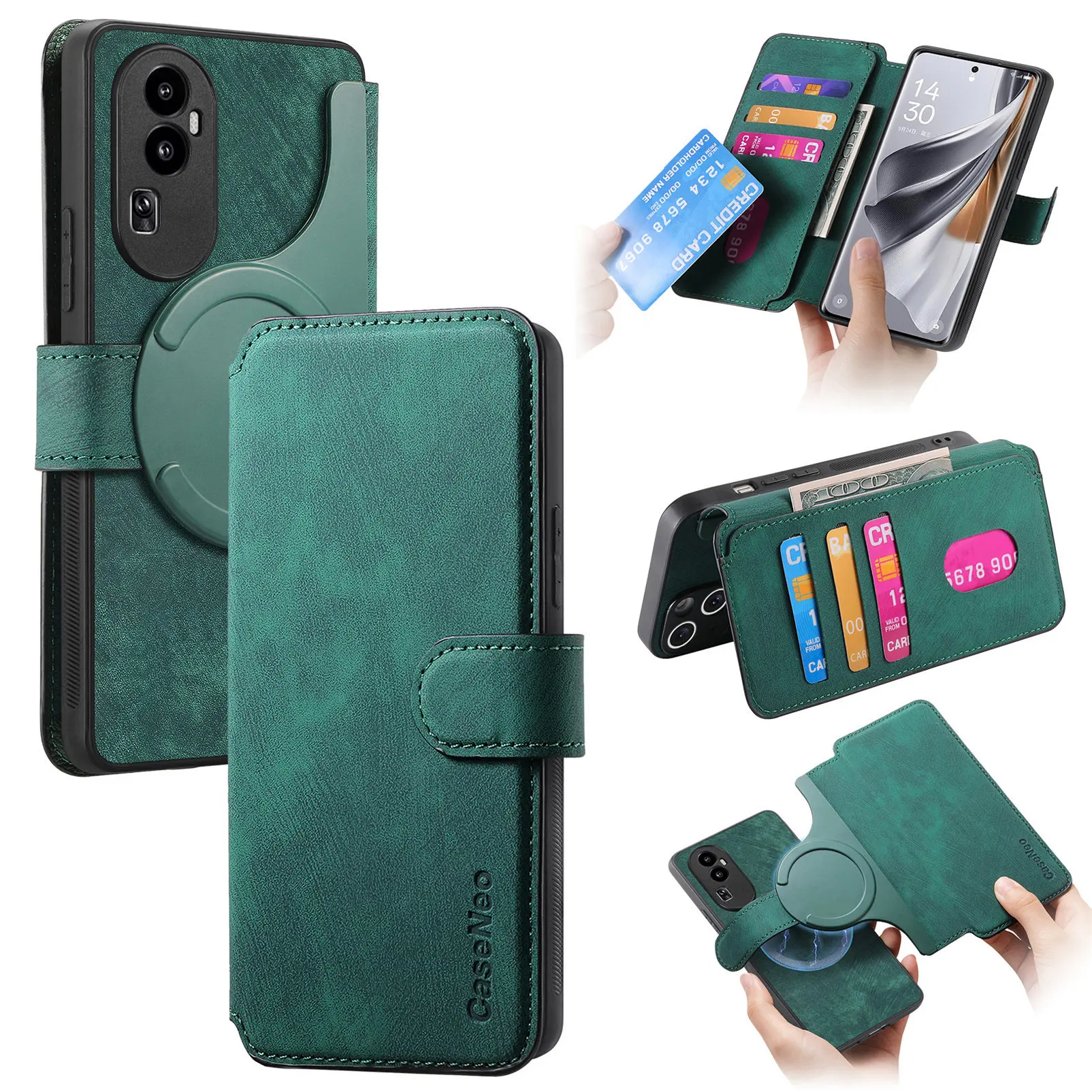 

Separate Type Magnetic Case For OPPO Reno 10 11 5G Pro 11F 9 Pro 8 8T 8Z Leather Card Holder Cover For Reno 7 6 6Z 5 4G