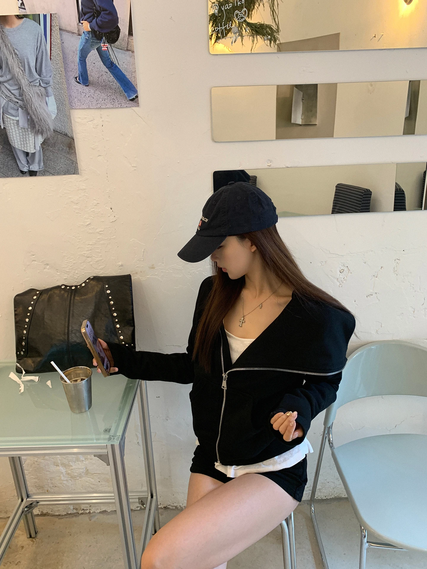 سترة قطنية سوداء أنيقة للنساء، ملابس خارجية قصيرة، إصدار جديد لخريف وشتاء 2023، تصميم عصري مناسب للتنقل اليومي، أكمام طويلة م...