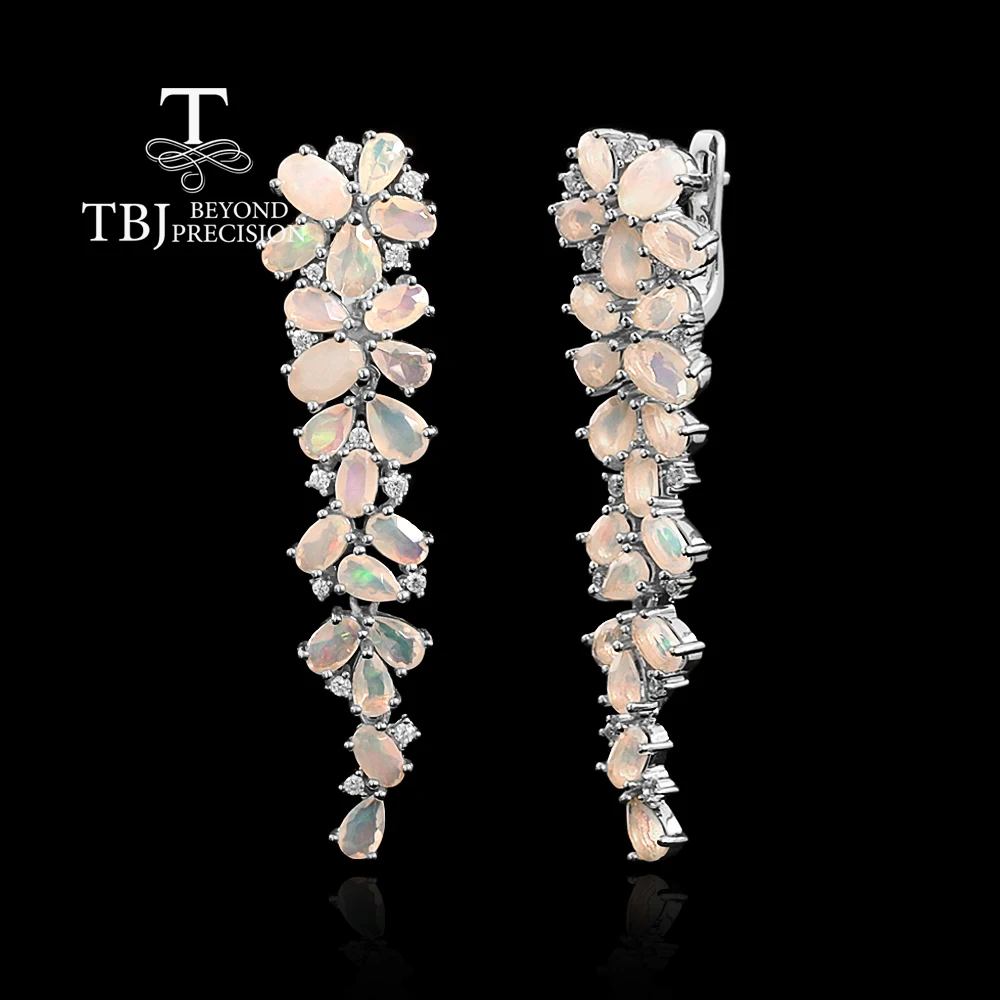 TBJ,Luxury Long party women's earrings Natural Ethiopia Opal Leaf shape design 925 sterling silver fine jewelry for banquet wear