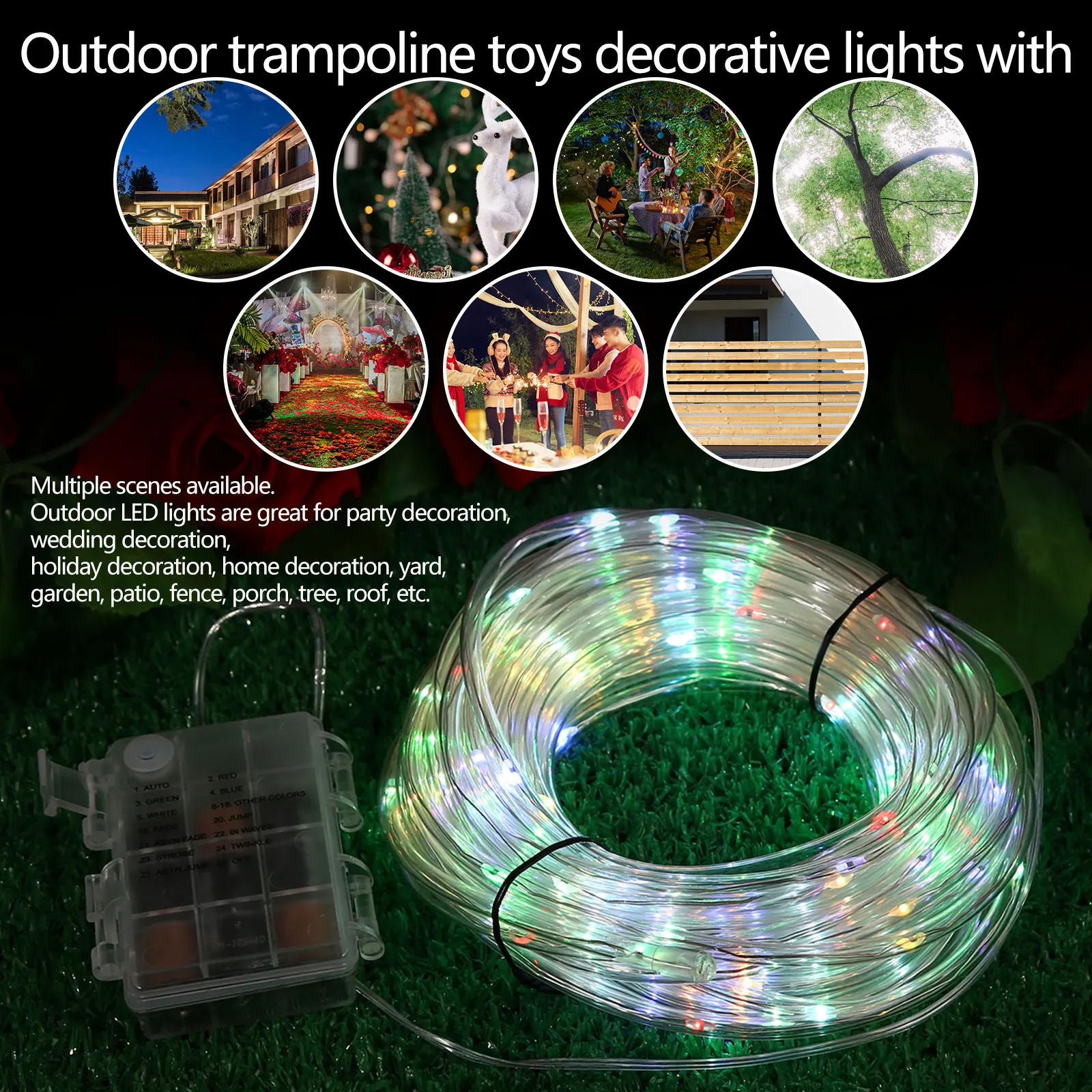 4 Modes 100 LED 16 Color Change Trampoline Lights Remote Control Rim Lights Outdoor LED Light Strip Christmas Trees Decor Lights