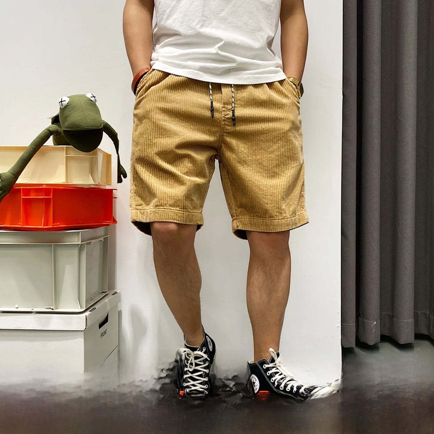 

Мужские летние вельветовые брюки в стиле ретро, свободные повседневные брюки-капри, молодежный спортивный стиль