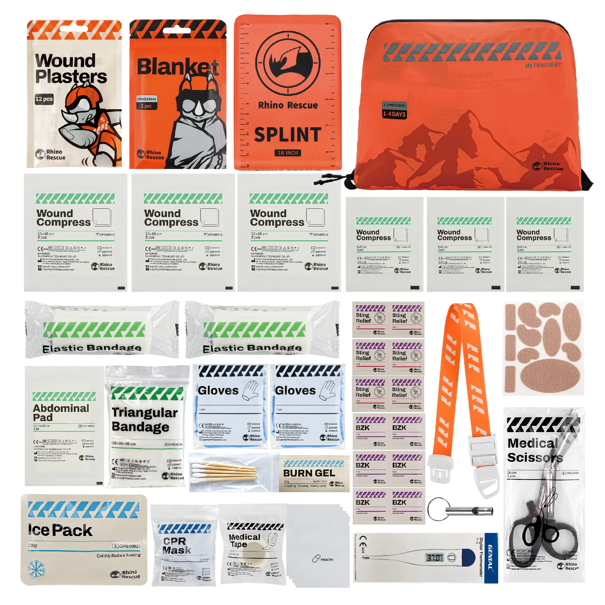 Imagem -02 - Kit de Primeiros Socorros para Acampamento ao ar Livre Equipamento de Acampamento Rhino Rescue com 38 Configurações Adequado para Camping Viagens