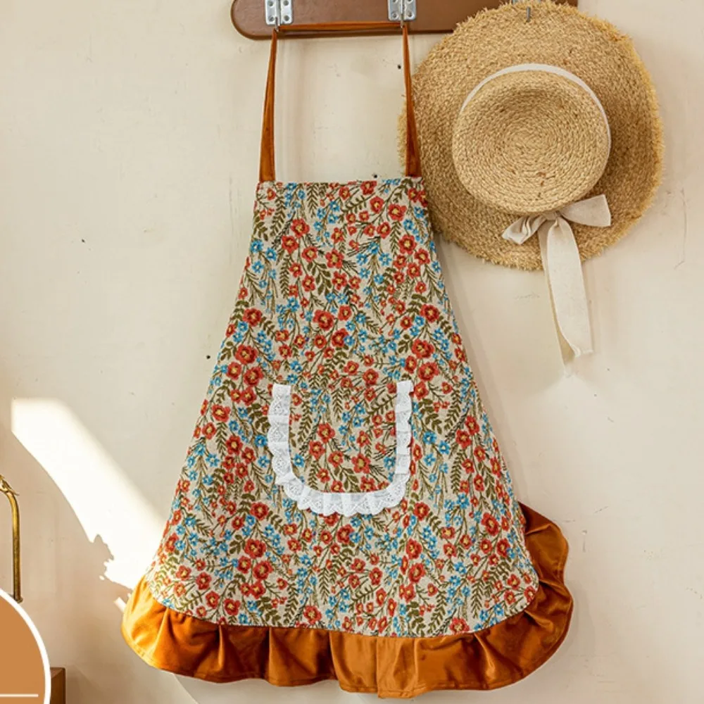 

Practical Anti Staining Chinese Retro Apron Elegant Stylish Kitchen Apron Comfortable Adjustable Hanging Neck Apron Home