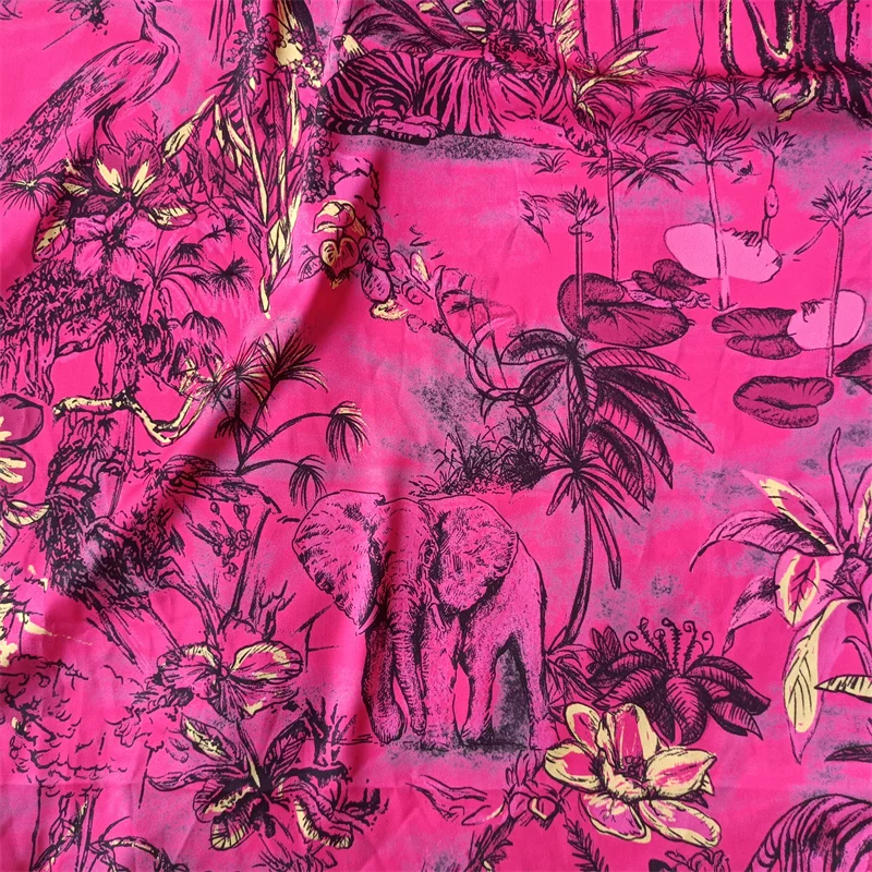 European designer new satin polyester digital printed fabric jungle style highly customized printed fabric for dresses