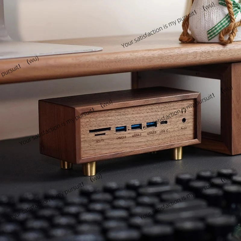 ZOCI Table with solid wood black walnut computer USB3.0 multi-interface card reader 12-in-1 splitter docking station HUB