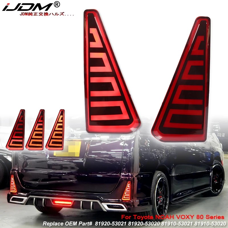 

iJDM Rear Bumper Reflector Lights For Toyota NOAH VOXY 80 Series Function as Tail,Brake,Rear Fog Lamps & Blink Turn Signal 14-18