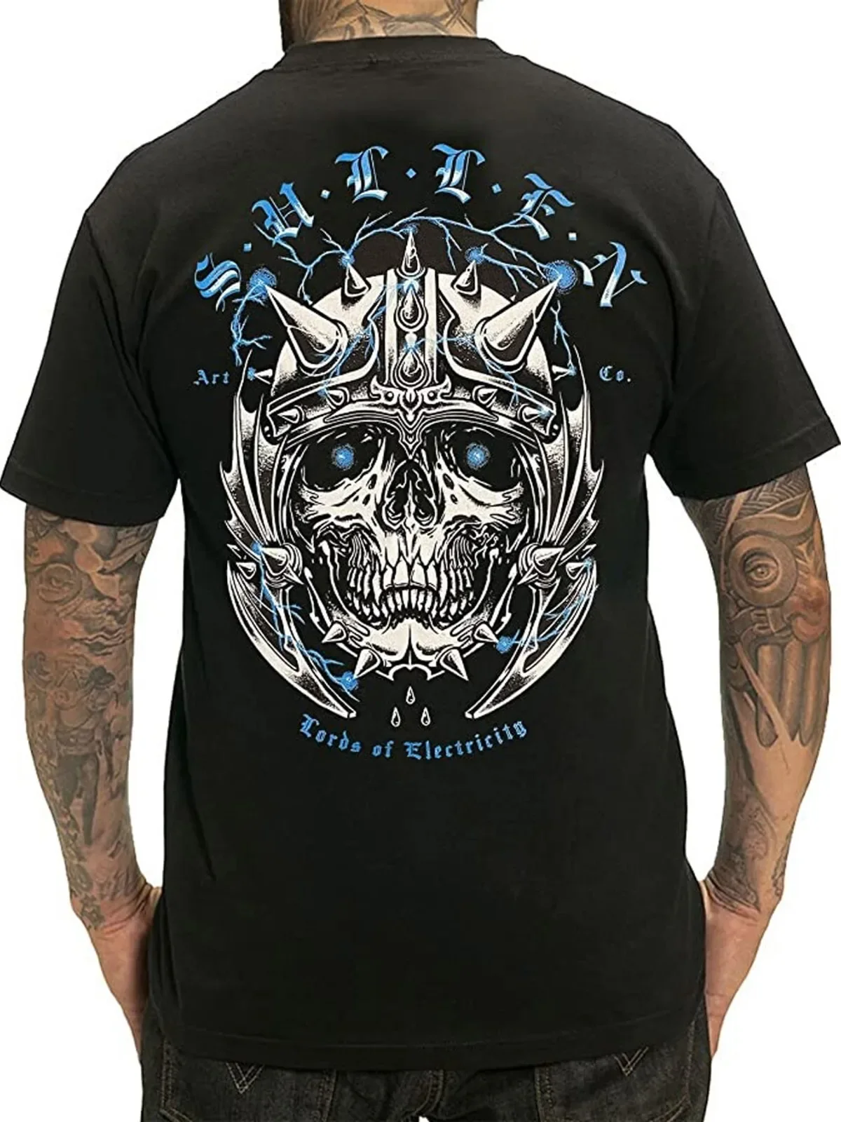 Sullen Men's Berserker Short Sleeve T-shirt Tattoo Style Skull in Spiked Helmet