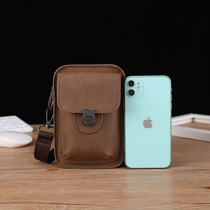 Men's Cell Phone Holster Belt Pouch Vintage Leather Waist Bag Fanny Pack Travel Shoulder Sling Bags Hip Bum Pack Pouch for Men