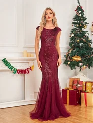 Lucyinlove-Vestido largo de sirena sin mangas para mujer, traje rojo ajustado con lentejuelas para fiesta de noche, elegante, 2024