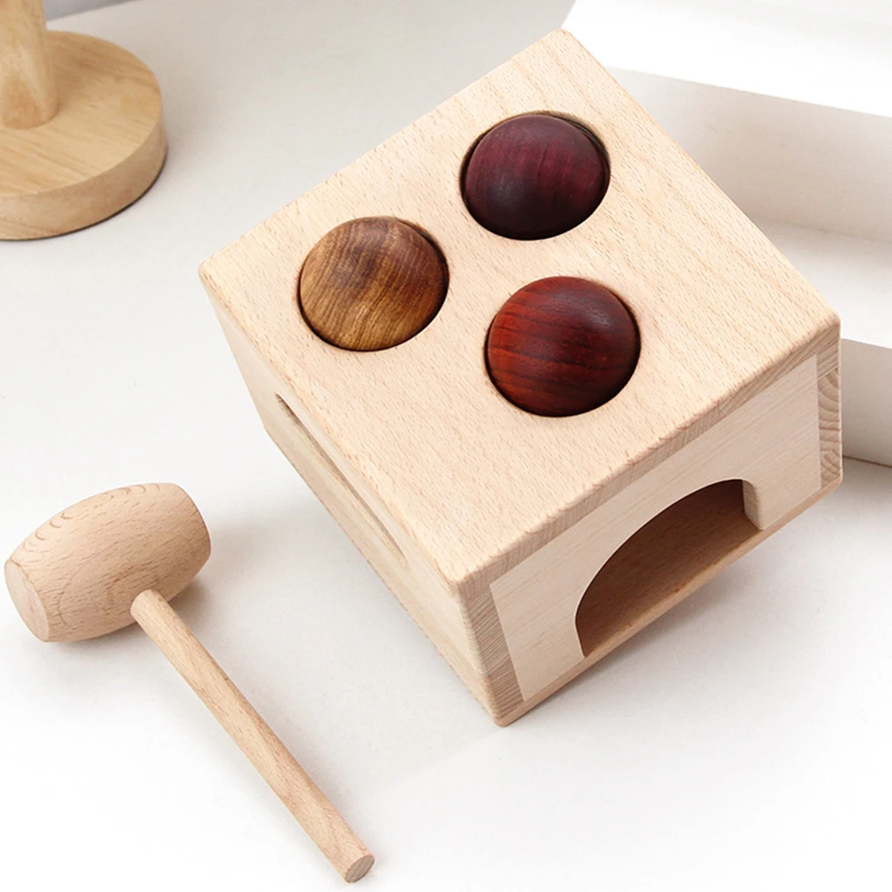 

Wooden Ball Drop Toy for Toddlers Cognition Skills Hammer Beat Kids Educational Toys Children Gift Pure Solid Wood Round Balls H